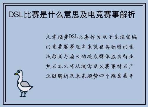 DSL比赛是什么意思及电竞赛事解析